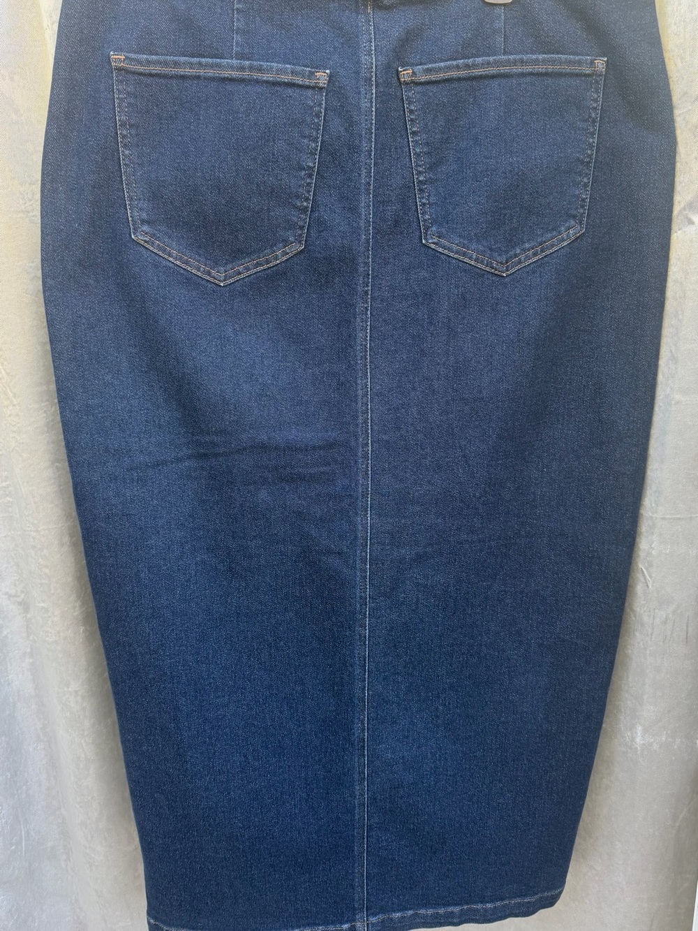 Express Dark Blue Denim Midi Skirt with Front Slit - Picture 3 of 6